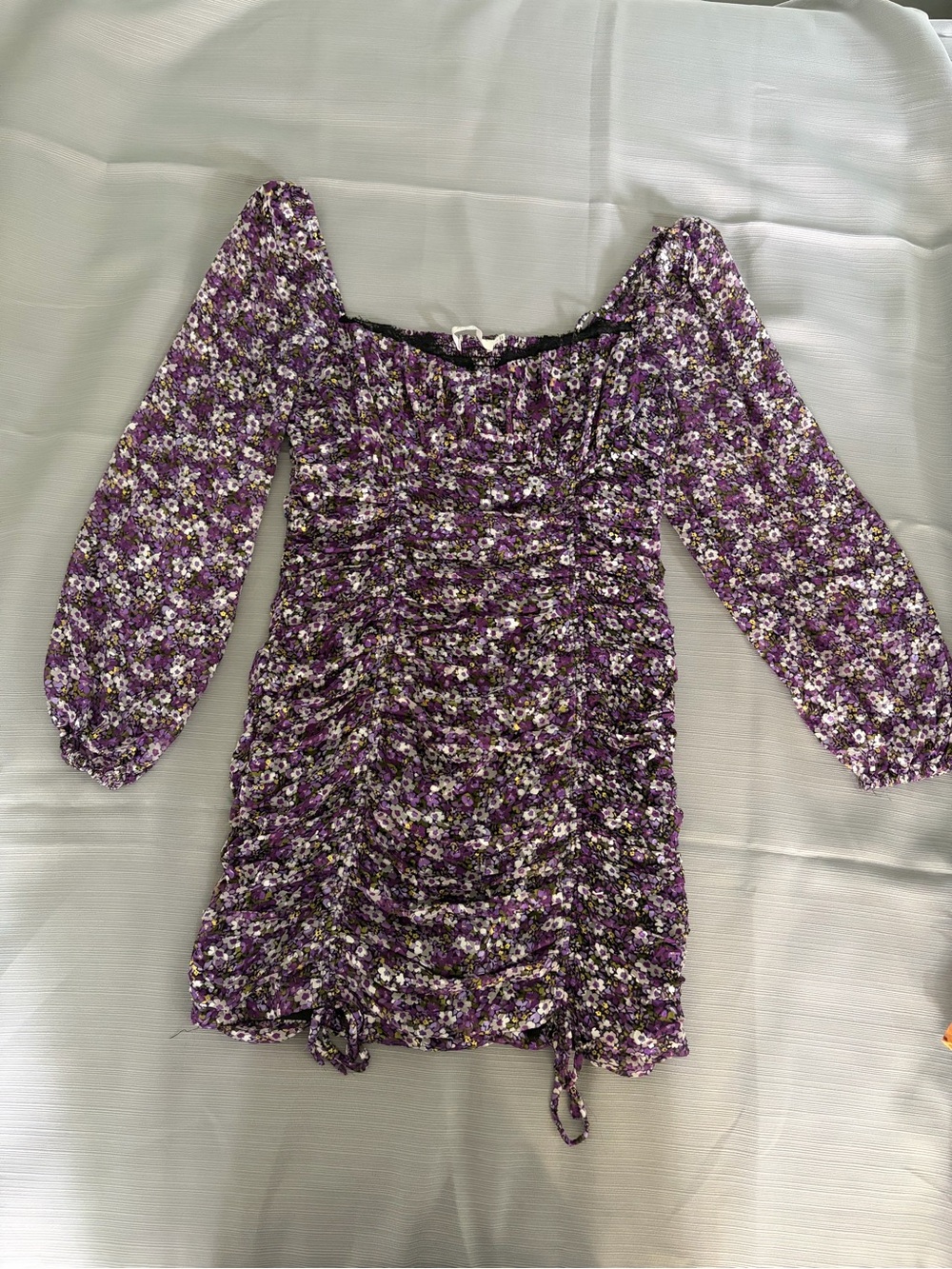 Astr Purple Floral Ruched Square-Neck Tunic